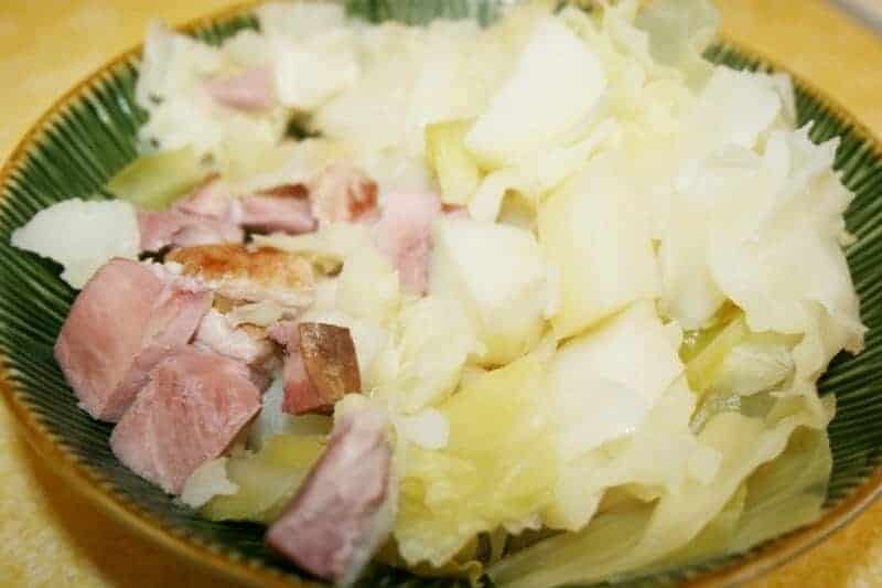 Ham and Cabbage with Potatoes in Bowl