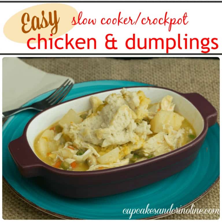 Cupcakes and Crinoline: Comfort Food is easy with this slow cooker crockpot chicken and dumplings recipe. It's hearty and delicious and a family favorite.