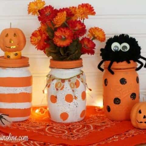 Polka Dot and Striped Halloween Mason Jars