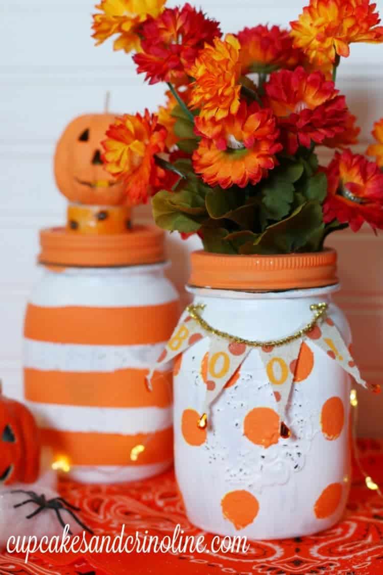 Halloween Polka Dot Mason Jar vase from cupcakesandcrinoline.com