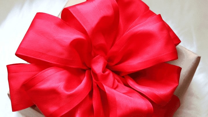 Overhead view of red ribbon - how to make a bow tutorial and video