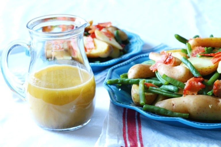 Honey, Dijon Mustard, Olive oil and White Wine Vinegar Hot Bacon and Potato Salad Dressing at cupcakesandcrinoline.com