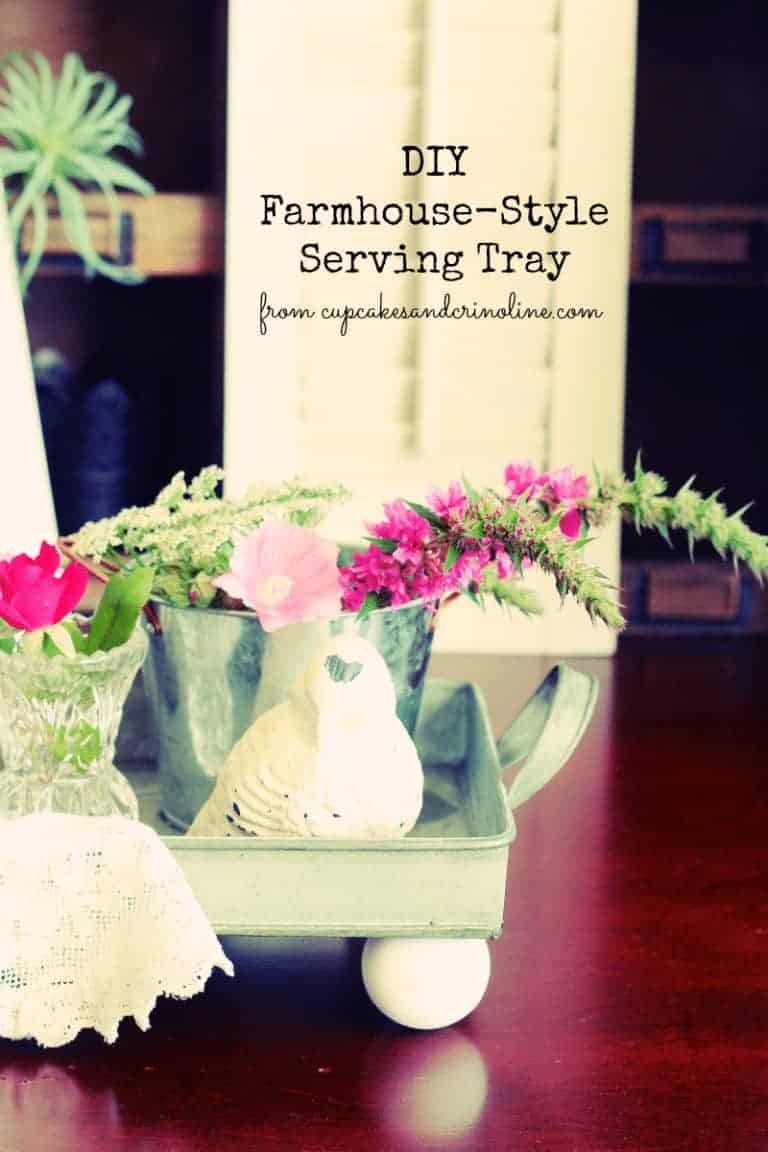 DIY Farmhouse-Style serving tray. Get the full tutorial on this easy DIY at cupcakesandcrinoline.com