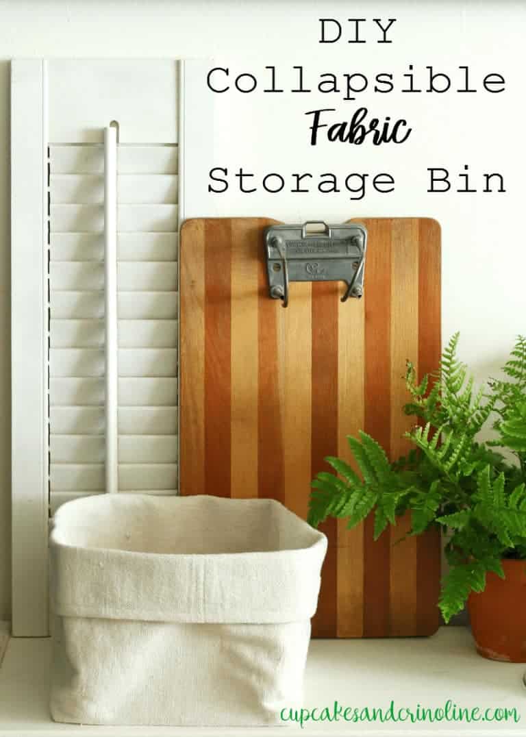 DIY collapsible fabric storage bin and organizer made from inexpensive dropcloth fabric - get the full tutorial at cupcakesandcrinoline.com