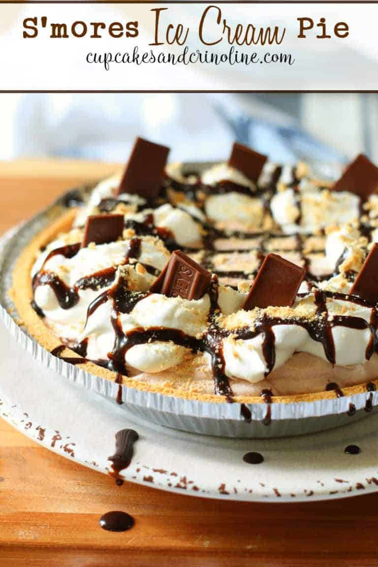 This s'mores ice cream pie is so delicious and so easy to make - get the recipe at cupcakesandcrinoline.com