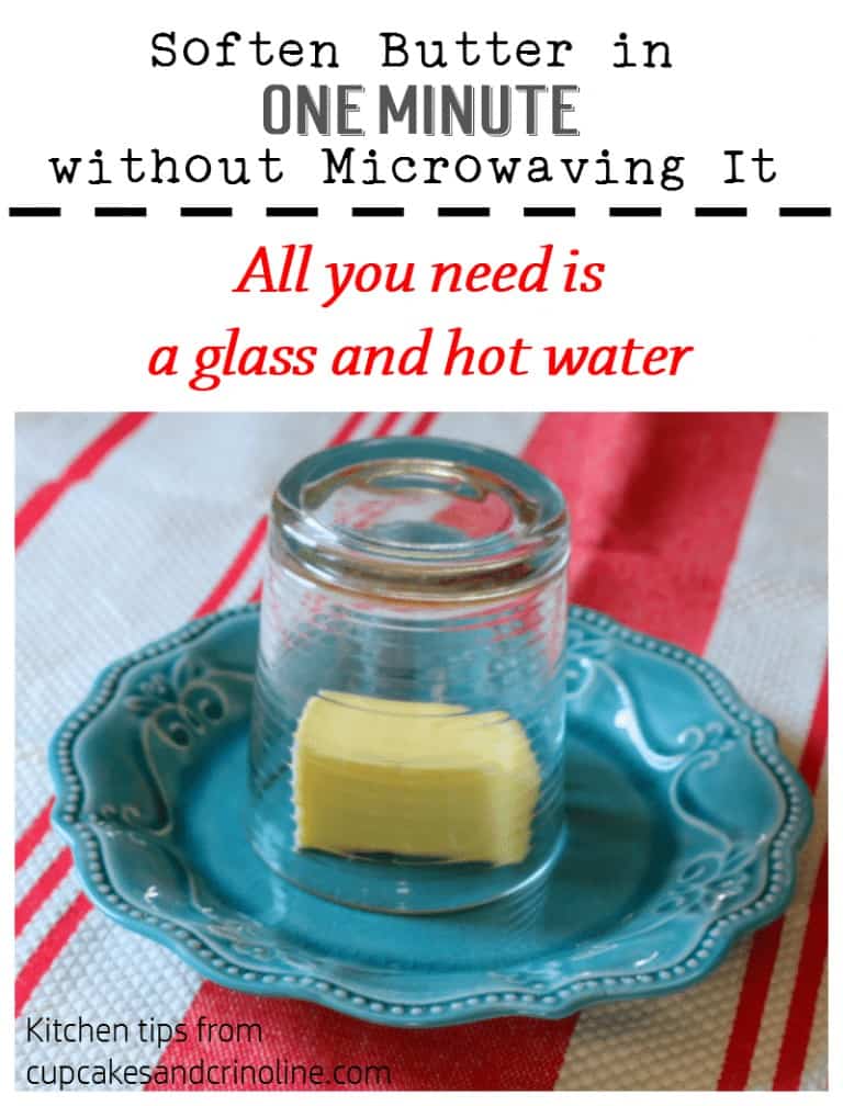 Soften butter in one minute without microwaving it- kitchen tips from cupcakesandcrinoline.com