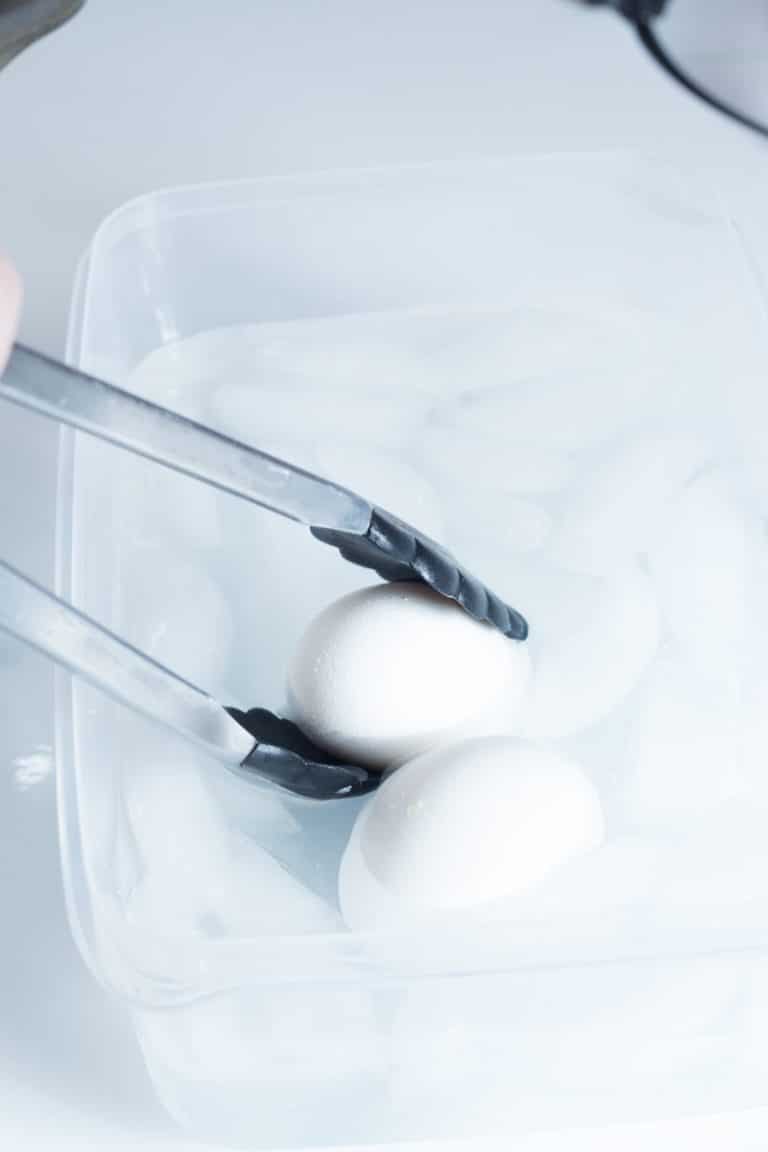 Perfect Hard Cooked Eggs getting an ice bath!