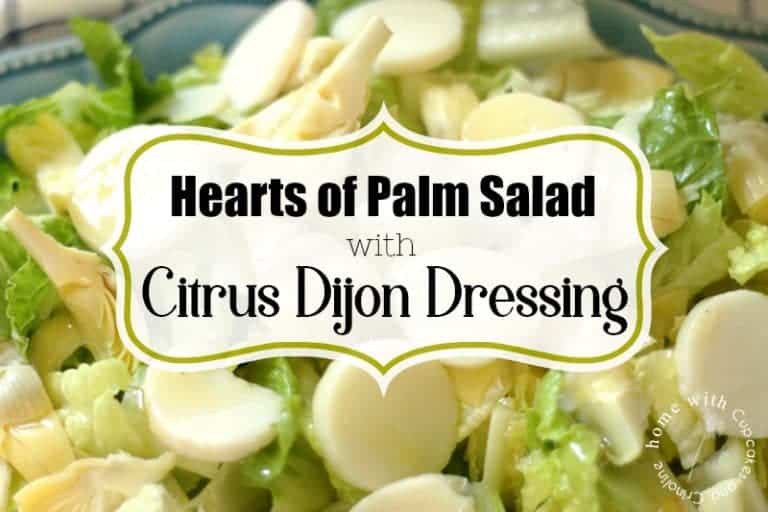 A delicious hearts of palm salad with artichoke hearts, romaine lettuce and a tangy citrus Dijon dressing.
