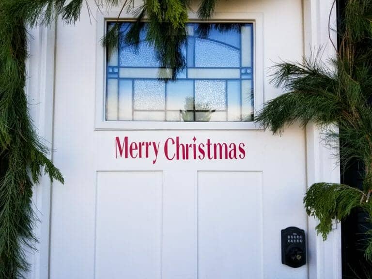 Merry Christmas Holiday Greeting on Front Door made with Cricut