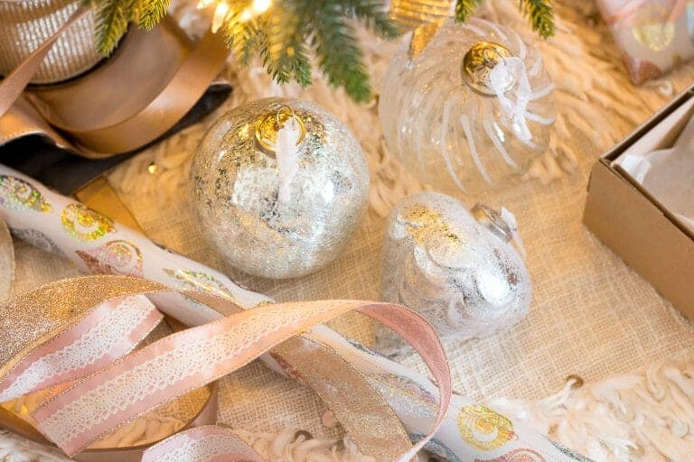 How to Decorate a French Country Christmas Tree with beautiful ornaments, gorgeous ribbon, and a fringed oh so French tree skirt.