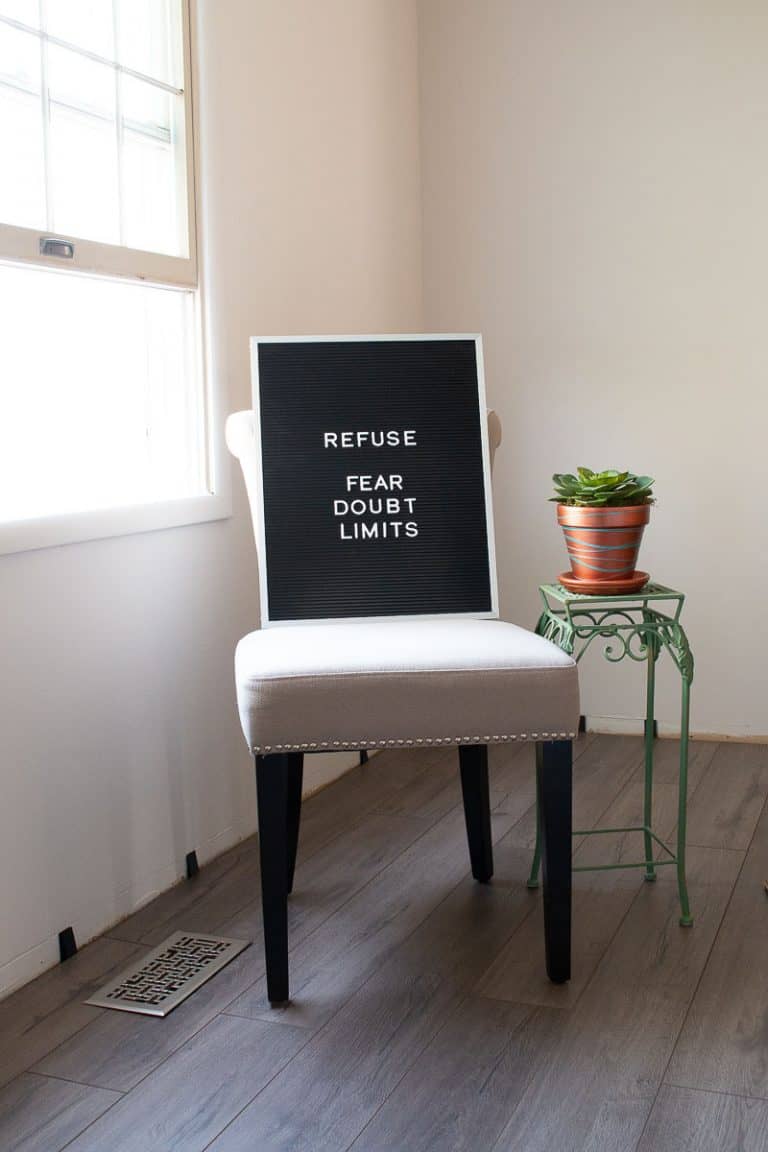 Letterboard with Words Refuse Fear, Doubt, and Limits - the one word that changed my life