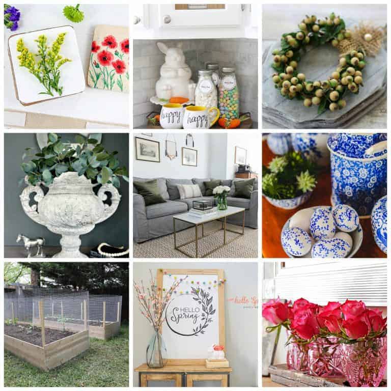 Square collage of 12 charming rustic projects for spring