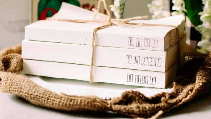 How To Make Farmhouse Style Whitewashed Book Stacks (from Dollar Tree Books)
