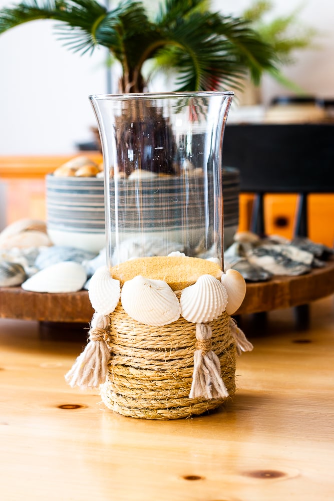 DIY Raffia And Shell Candle Holders - Thistle Key Lane