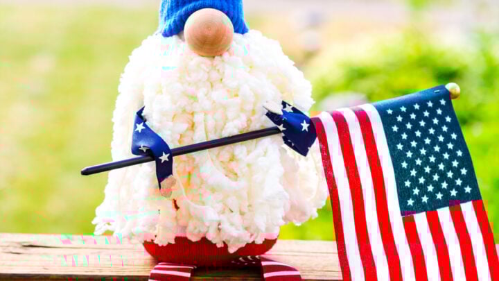 Adorable Patriotic Gnome holding an American Flag
