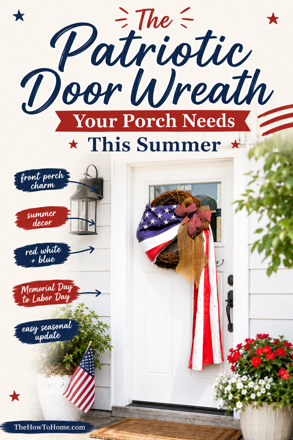 Patriotic door wreath for porch summer decor