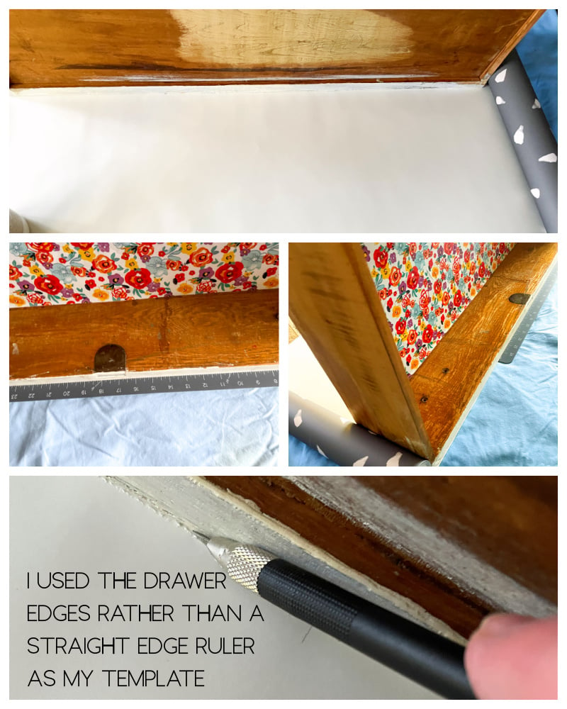 Fabric lined drawers with Mod Podge