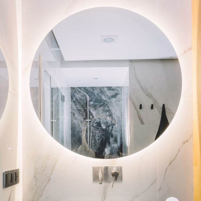 Round lighted bathroom mirror medicine cabinet