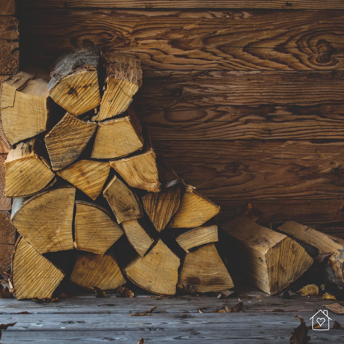 Firewood stacked directly against an exterior wall, highlighting the risk of termite and pest infestations.