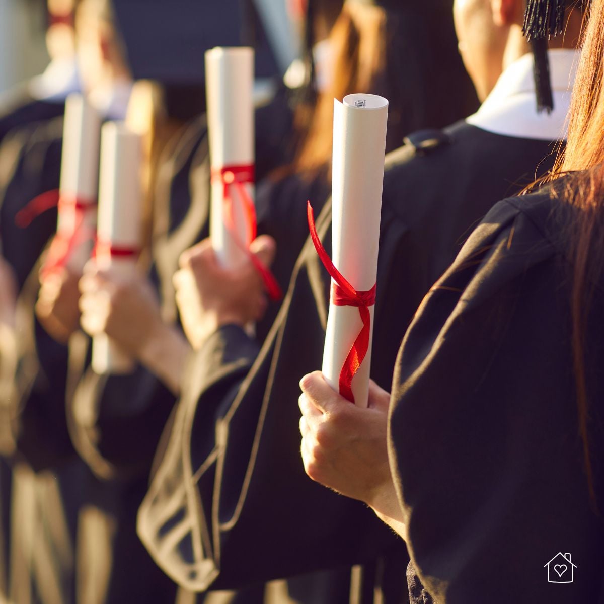 A group of graduates in caps and gowns holding diplomas, representing the use of personal loans to fund higher education costs.