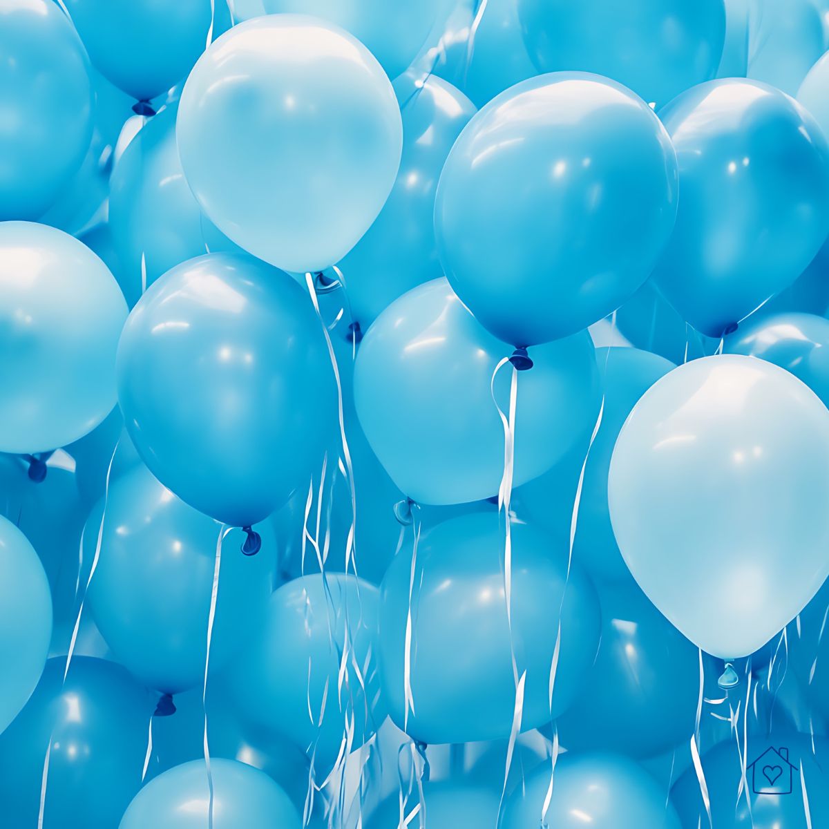 A cluster of vibrant blue balloons with curling ribbons, perfect for party decorations, photo backdrops, or themed celebrations.