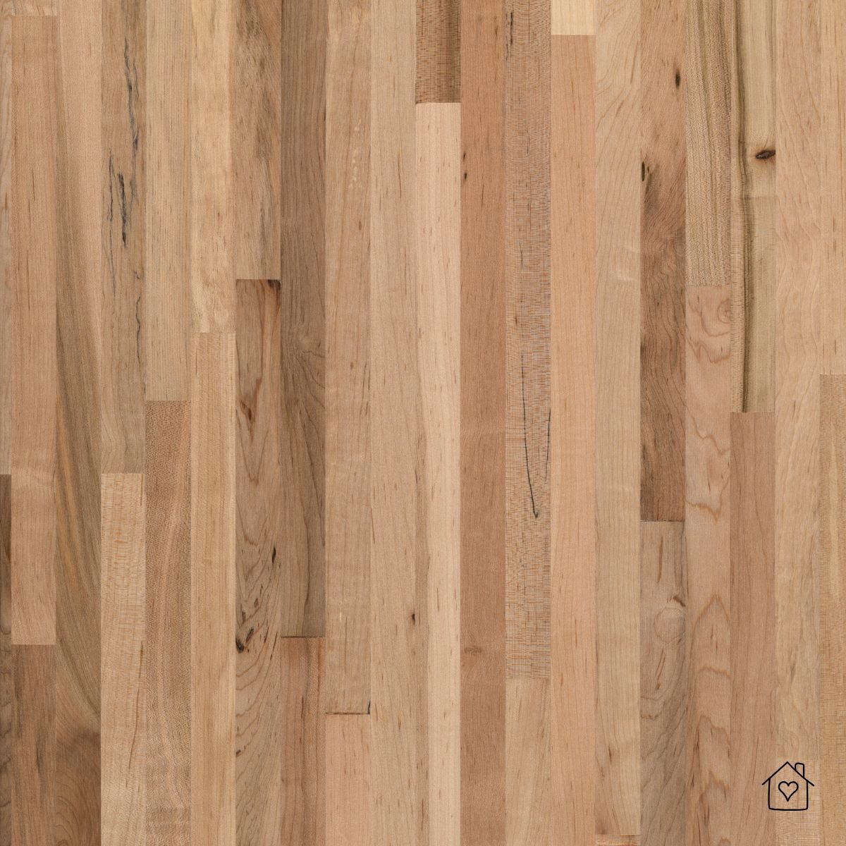 Edge-grain butcher block with varied tones and character marks.