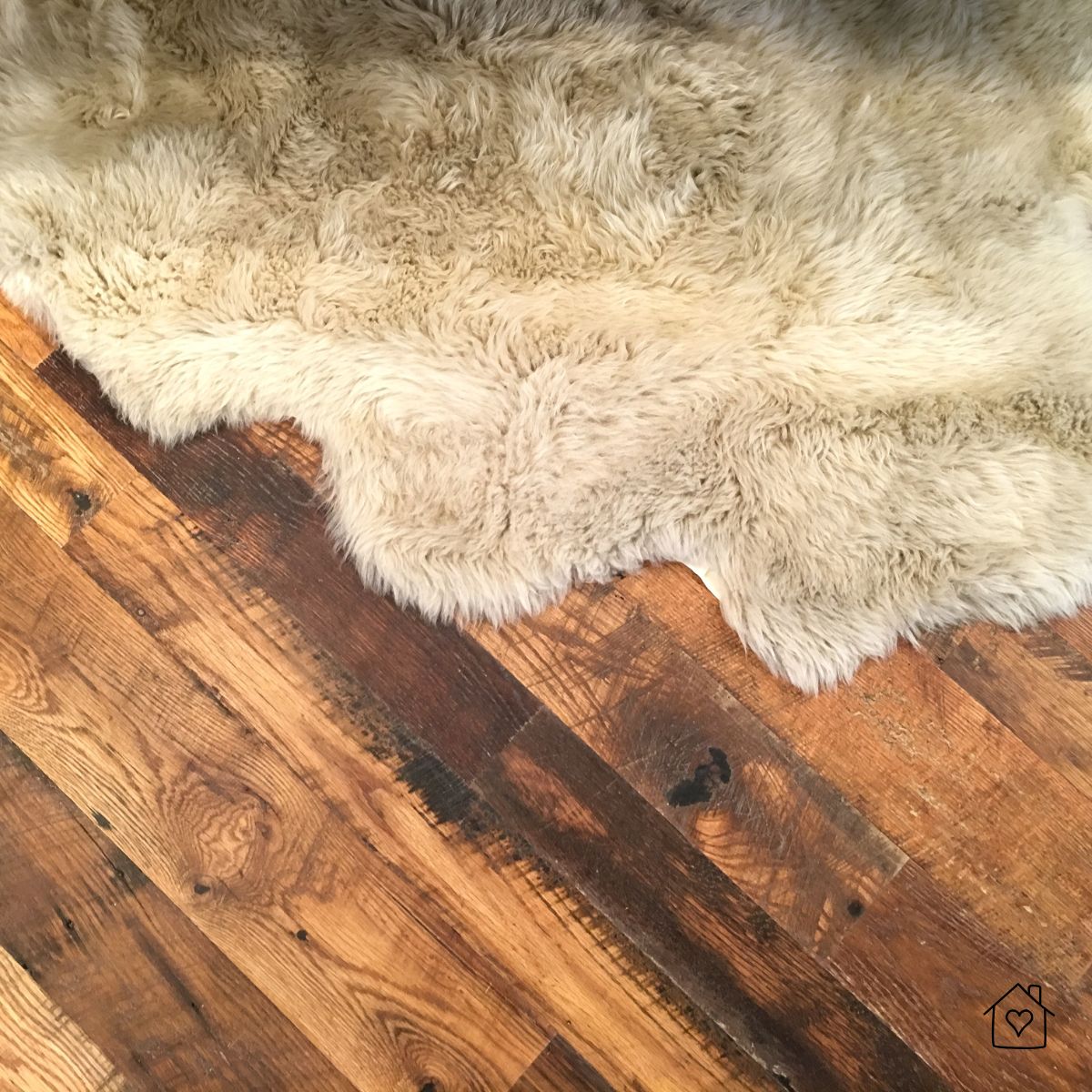 Soft beige rug on a dark-stained hardwood floor for scratch protection and warmth.