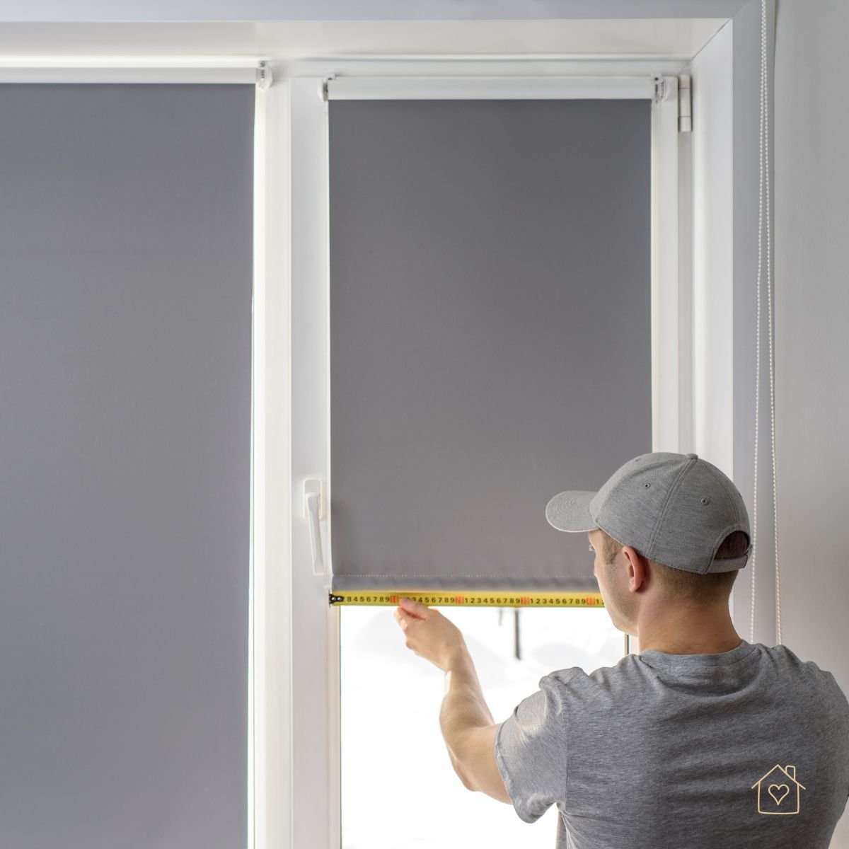 Homeowner measuring roller shade width for a precise, DIY fit