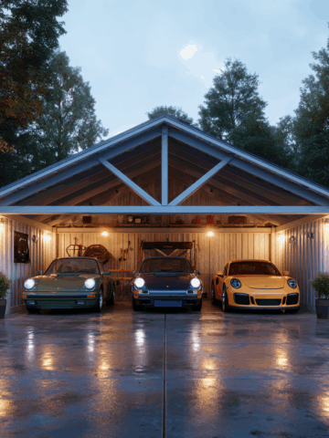 Triple wide open steel carport with concrete driveway