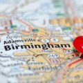 Map highlighting Birmingham, Alabama, where local HVAC companies provide air conditioner installation and replacement services