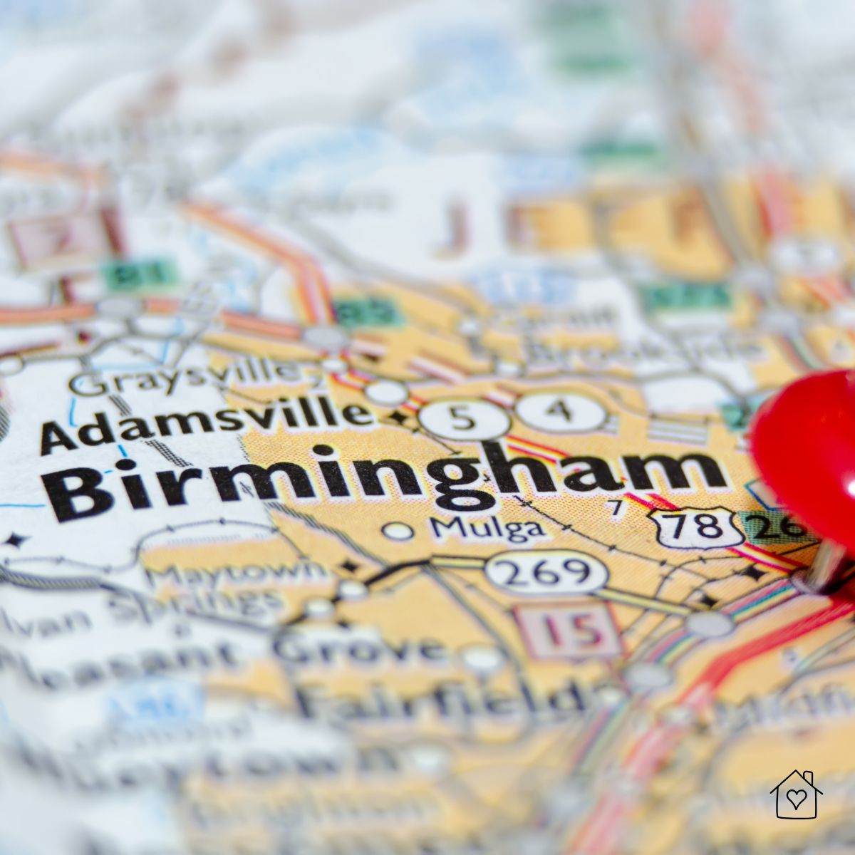 Map highlighting Birmingham, Alabama, where local HVAC companies provide air conditioner installation and replacement services