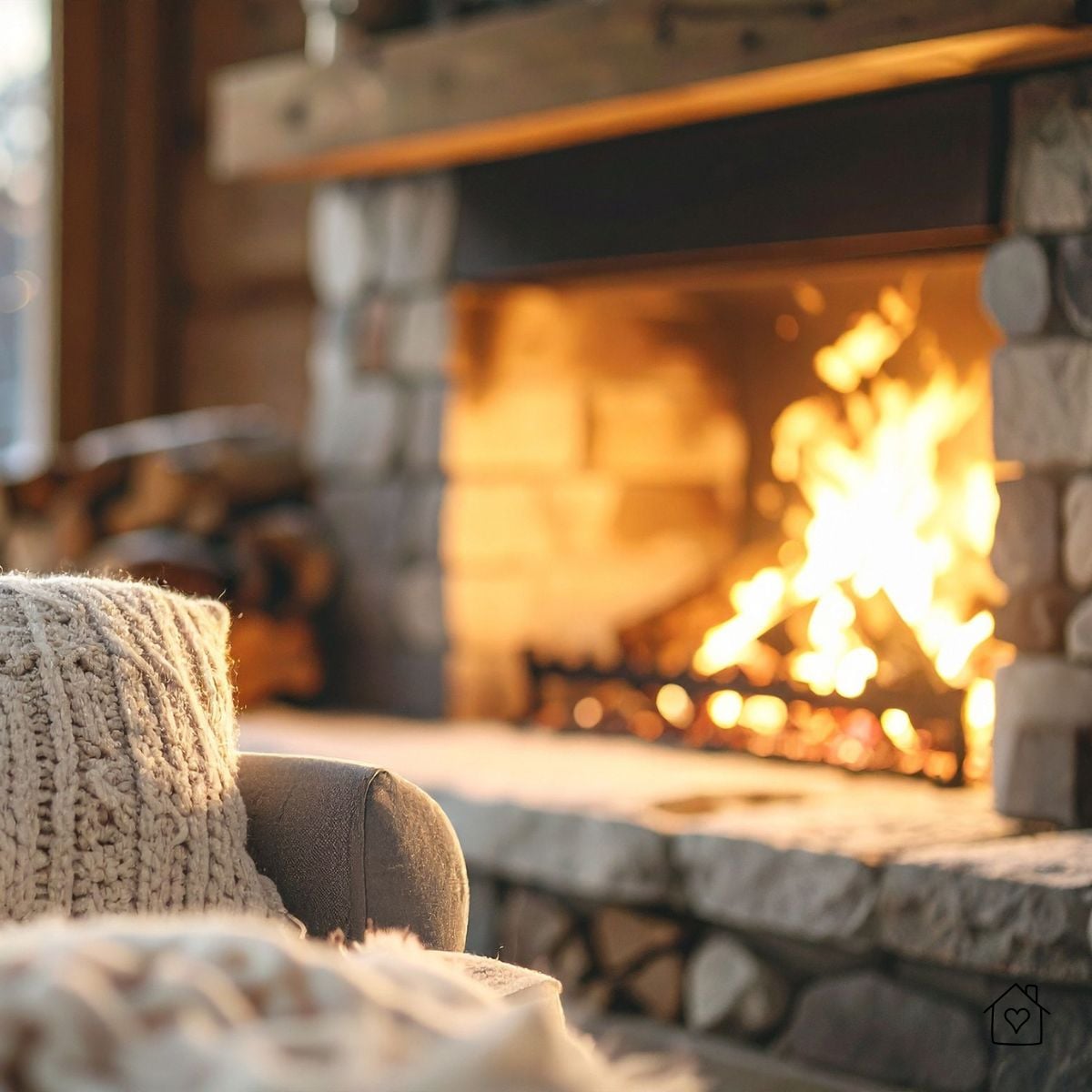 Gas fireplace providing warm, comfortable heat in a Maryland living room during winter