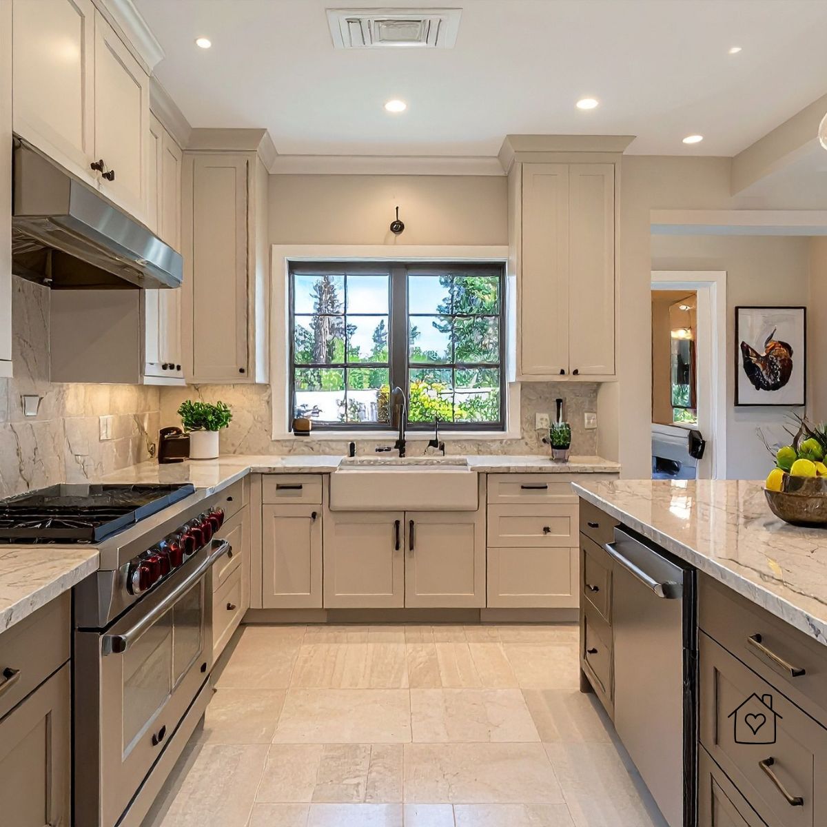 A calm, clutter-free work triangle—ideal layout to show how the right cabinet mix keeps surfaces clear.