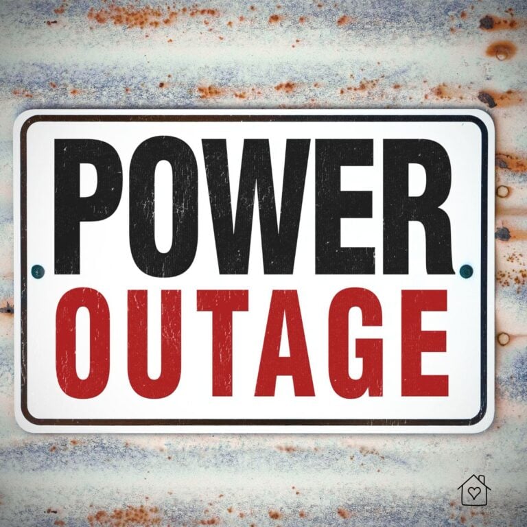 Power outage sign reminding homeowners to prepare their home for power outages and emergencies