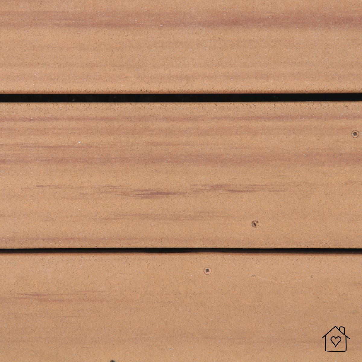 Natural wood deck boards with visible screws and varied grain tones, highlighting a classic timber look.