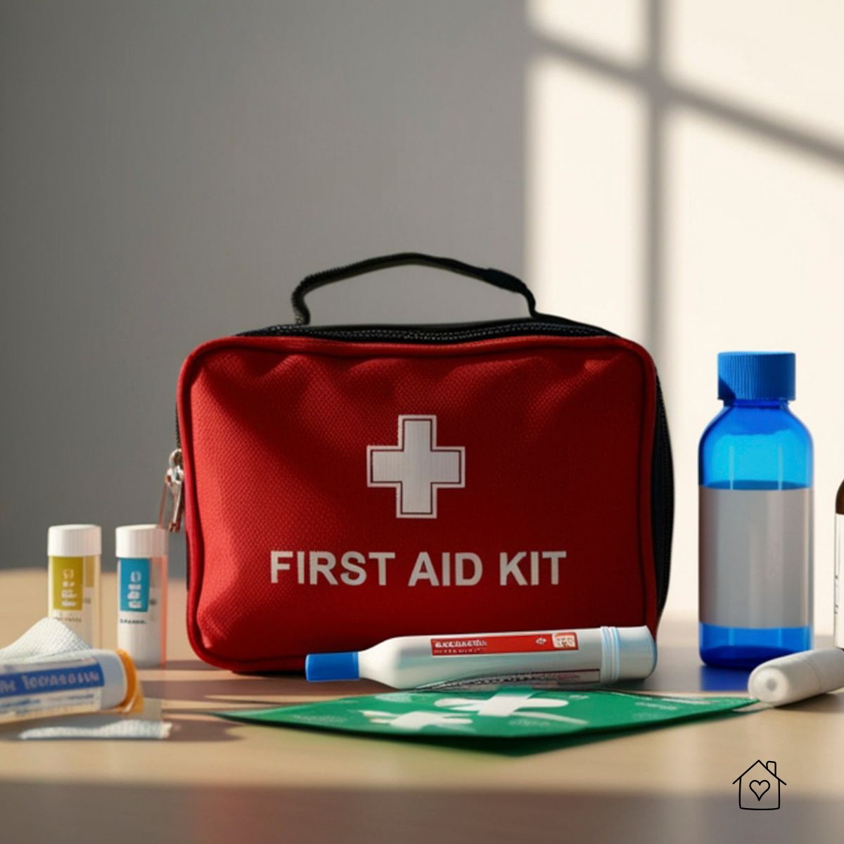 First aid kit and basic medical supplies for a power outage emergency preparedness kit