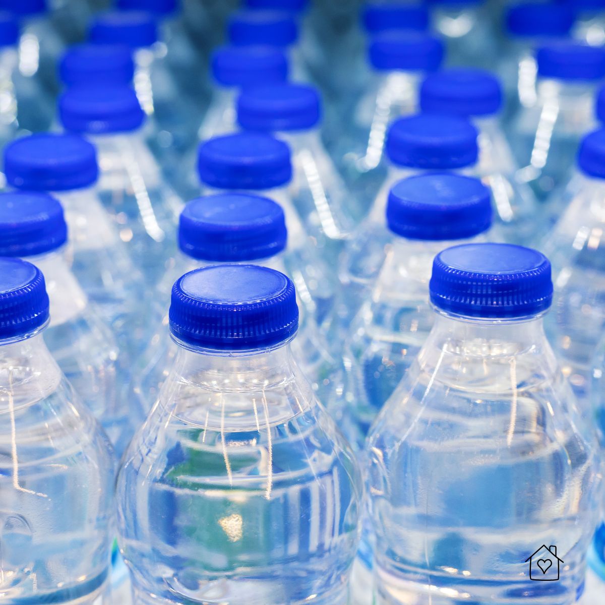 Bottled water supply stored for emergency preparedness during a power outage