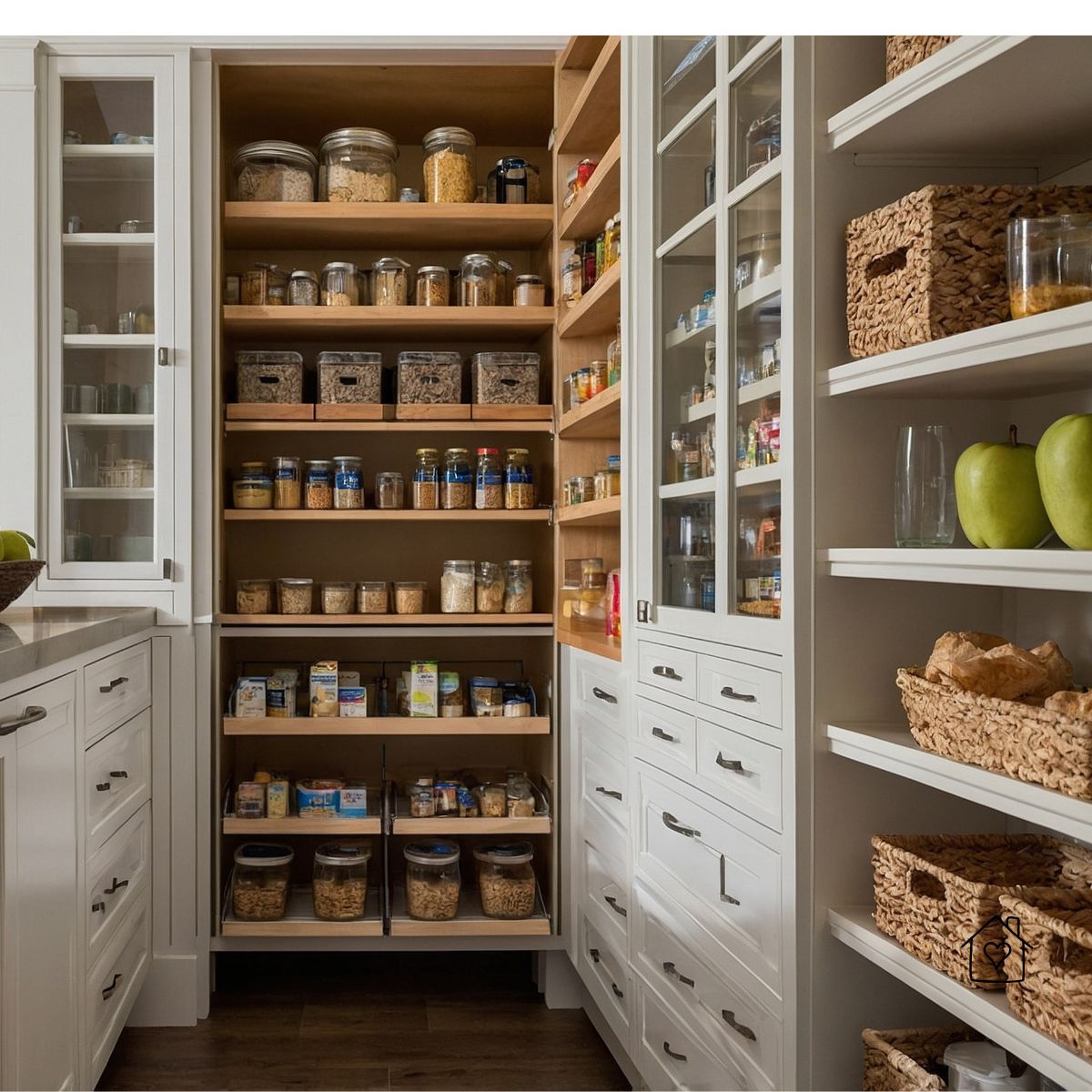 Clear bins and turntables make inventory visible at a glance&mdash;perfect for zones like snacks and baking.