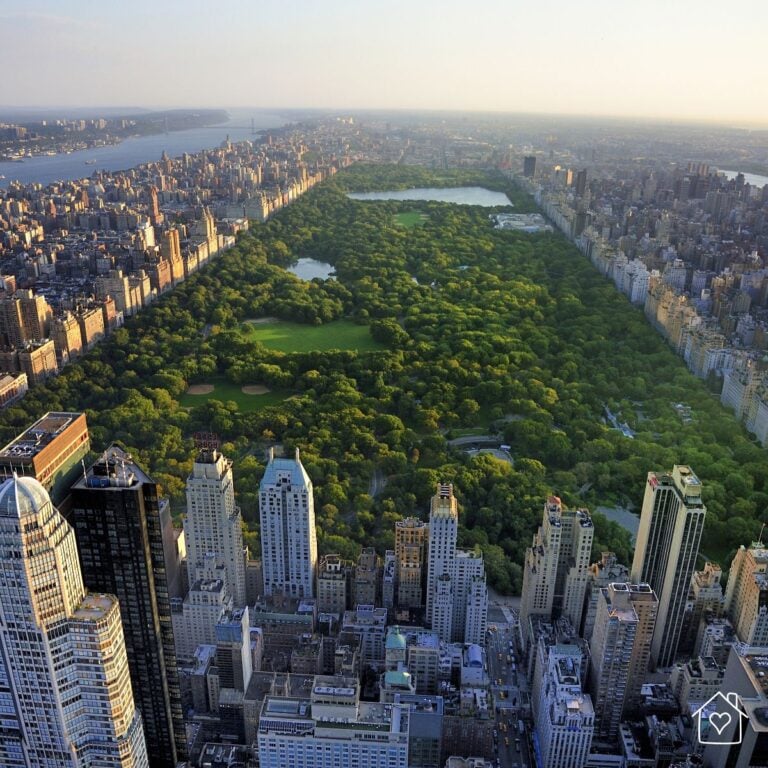 Aerial view of Manhattan skyline and Central Park illustrating the urban context of luxury kitchen renovations.