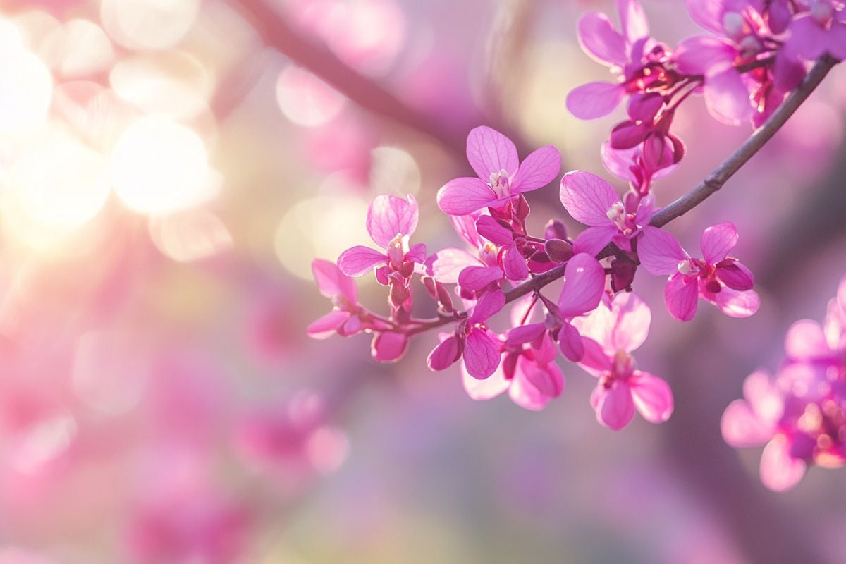 eastern redbud tree blooming with pink flowers in spring
