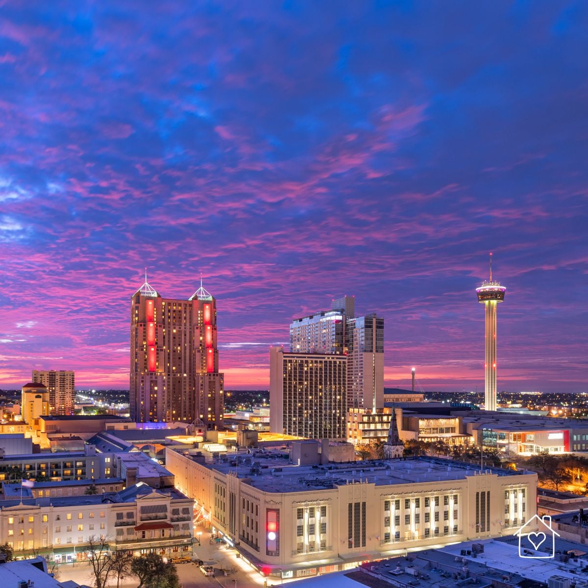 Downtown San Antonio skyline at sunset for article about fire safety for new homeownersBest placement: Featured image or near the introduction