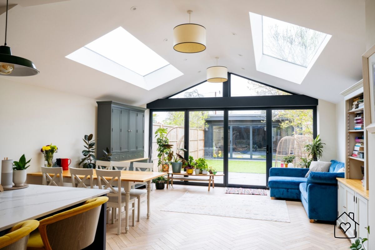 Kitchen extension with skylights and garden doors