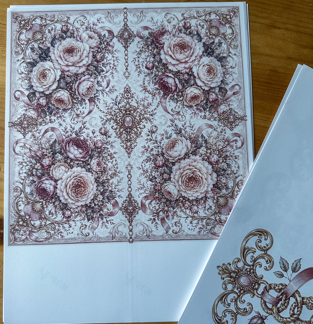 Printed romantic baroque floral sublimation scarf design sheets ready to cut