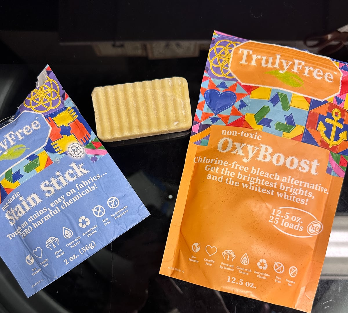 Truly Free non-toxic stain stick and OxyBoost laundry products