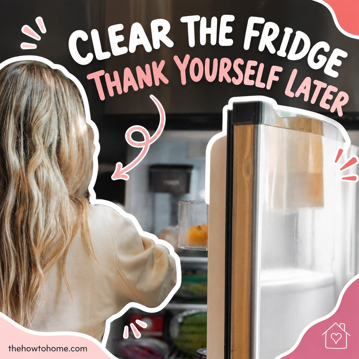 Woman reaching into the refrigerator to clear out perishables before a trip