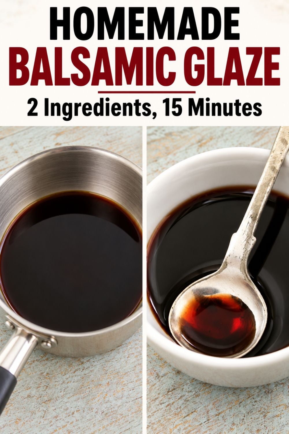 Skip the expensive store bought glaze. This homemade balsamic reduction takes just 2 ingredients and 15 minutes, and it tastes better than anything from a bottle. Pour it in the pan, simmer, and watch it turn into a thick, glossy glaze.
