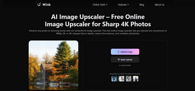 Uploading a small old family photo into Wink's AI image upscaler tool