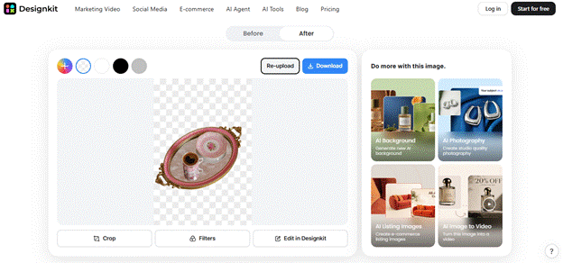Designkit screen showing the decorative tray cut out on a transparent background