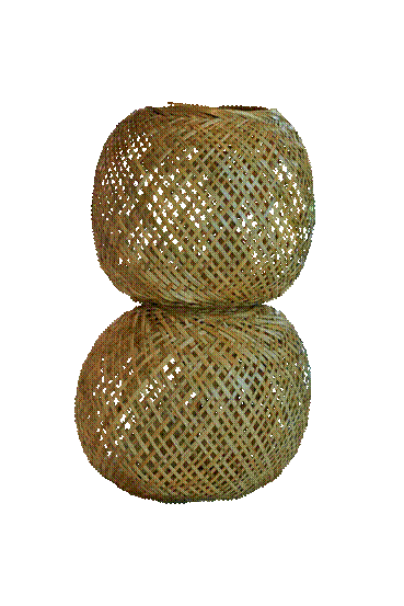 Stacked woven baskets with the background removed