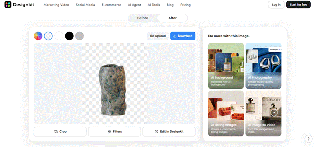 Designkit screen showing the textured vase cut out on a transparent background